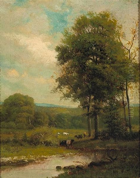 A Meadow With Cattle Watering - view 1