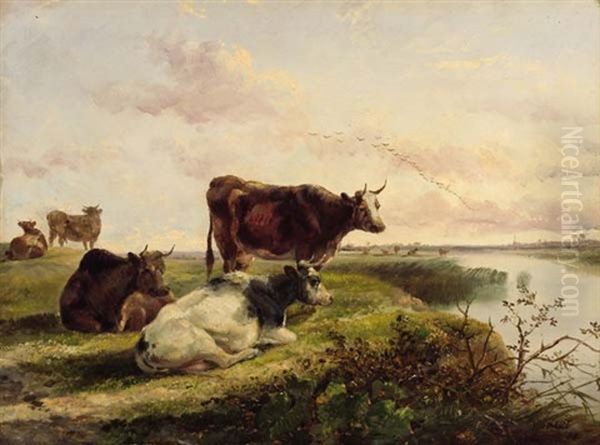 Cattle On A Riverbank - view 1