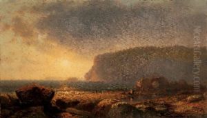 Rocky Coast At Sunset by William M. Hart