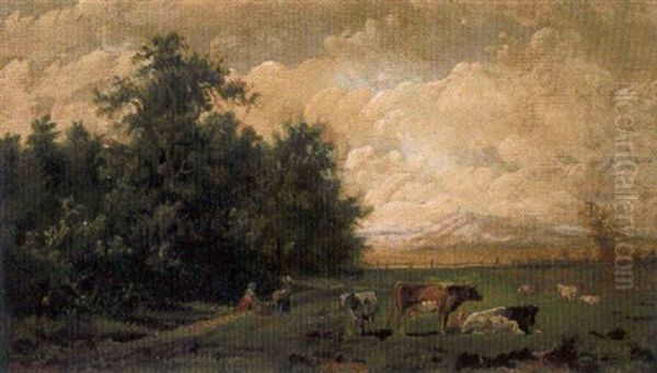 Pastoral Landscape With Cattle And Figures - view 1