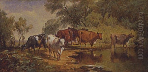 Pastoral Landscape With Cows By A Stream - view 1