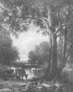 Cattle Watering By A Stream by William M. Hart