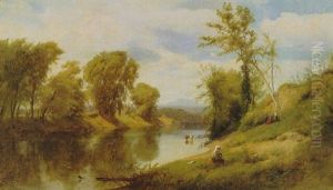 River Landscape With Figures by William M. Hart