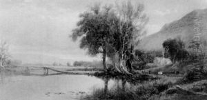 River Landscape With Farmers And Cows by William M. Hart