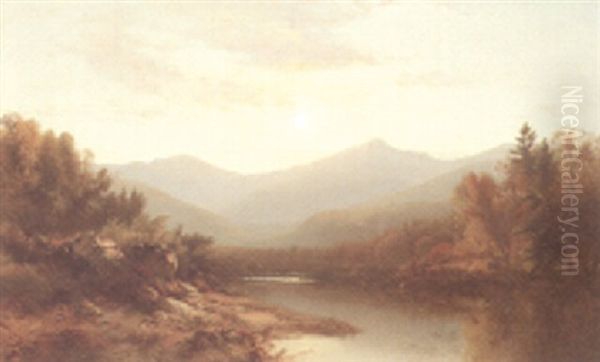 Sun Setting Over Mountain Stream - view 1