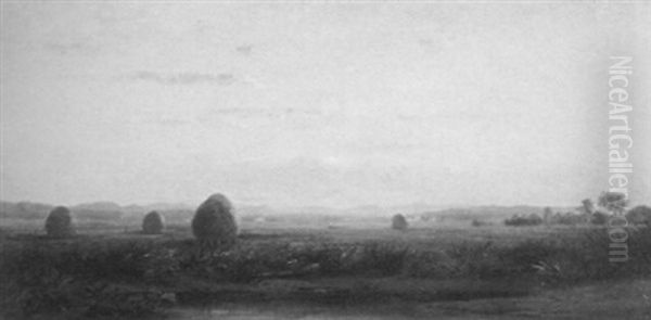 Marshes With Haystacks At Sunset - view 1