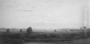 Marshes With Haystacks At Sunset by William M. Hart