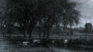 Cattle Watering In The Pasture Stream by William M. Hart