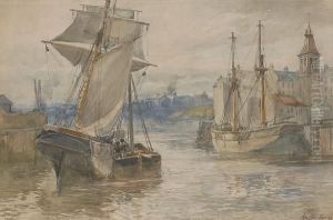 Fishing Boats In A Scottish Harbour by Alexander Ballingall