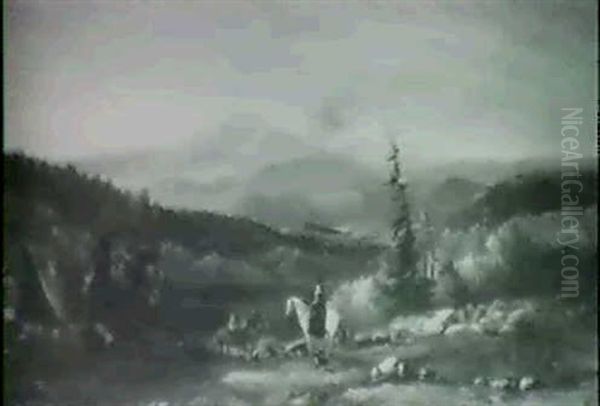 Mountainous Landscape With Equestrian - view 1