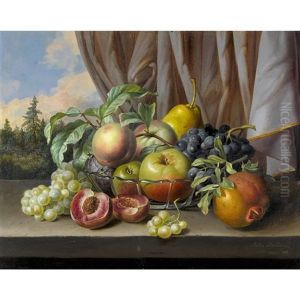 Stillleben Mit Pfirsichen, Trauben, Apfeln Und Granatapfel Stillleben Mit Pfirsichen, Trauben, Apfeln Und Granatapfel