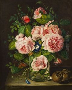 Stillleben Mit Rosen In Einer Glasvase Stillleben Mit Rosen In Einer Glasvase