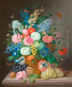 Blumenstilleben Mit Trauben Und Pfirsich Blumenstilleben Mit Trauben Und Pfirsich