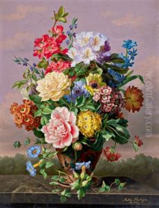 Groses Blumenstuck Mit Rosen, Tulpen, Schlusselblumen, Hyazinthe, Iris Und Wicken