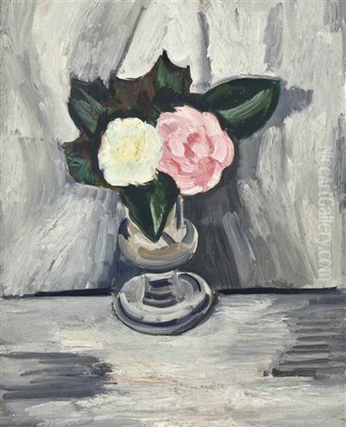 Pink And White Flowers In A Crystal Vase - view 1