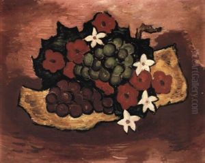 Still Life With Grapes And Flowers by Marsden Hartley