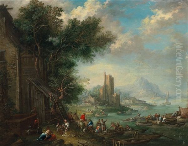 View Of A Port With Figures - view 1