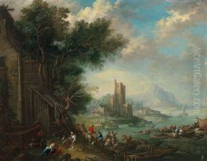 View Of A Port With Figures