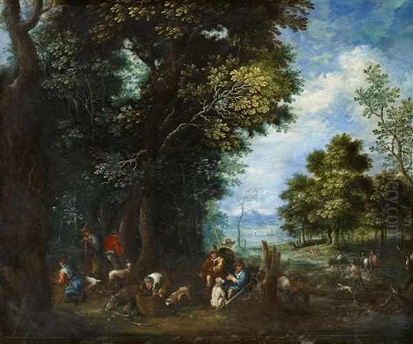 Waldlandschaft Mit Rastender Jagdgesellschaft - view 1