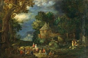 Nachtliche Landschaft Mit Rastenden Bauern