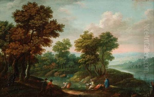 Weite Landschaft Mit Wascherinnen Am Fluss - view 1