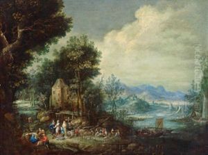 Weite Flusslandschaft Mit Reicher Figurenstaffage by Johannes Jakob Hartmann
