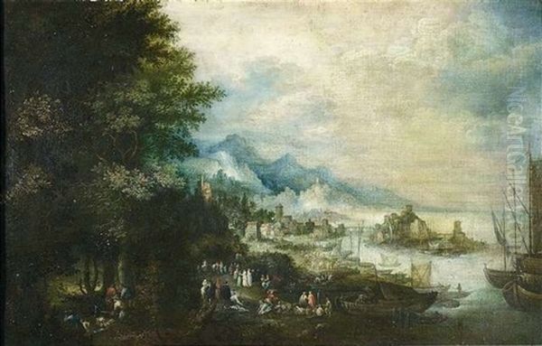 Bewaldete Flusslandschaft Mit Figurenstaffage - view 1
