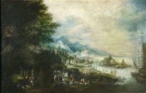 Bewaldete Flusslandschaft Mit Figurenstaffage Bewaldete Flusslandschaft Mit Figurenstaffage