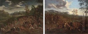 Saint John The Baptist Preaching To The Multitude (+ The Processon Of The Ark Of The Covenant Before Jerusalem; Pair) by Johannes Jakob Hartmann