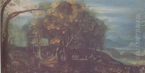 A Wooded Landscape With A Skirmish Between Bandits, A Town Beyond