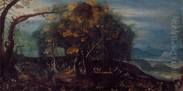 A Wooded Landscape With A Skirmish Between Bandits, A Distant Town Beyond - view 1