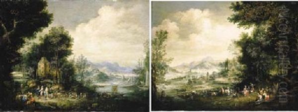 Extensive River Landscape With Villagers And Peasants At A Jetty - view 1