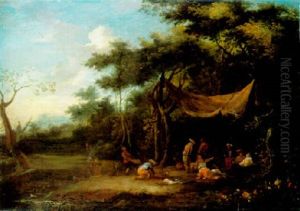 Wooded Landscape With Elegant Company Merrymaking In A Clearing