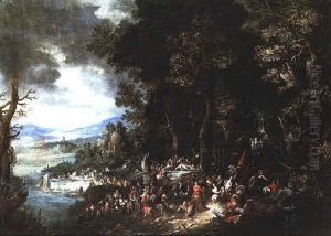 The Conversion Of St. Paul In A Wooded Landscape, An Extensive River Valley Beyond by Johannes Jakob Hartmann