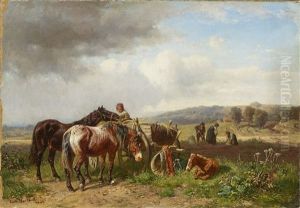 Farmers At Work by Ludwig Hartmann