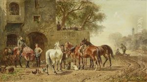 Horses Drinking In Front Of A Rest House Horses Drinking In Front Of A Rest House
