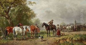 Pferdemarkt Vor Der Stadt by Ludwig Hartmann