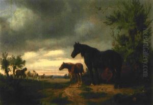 Pferde Auf Der Weide by Ludwig Hartmann