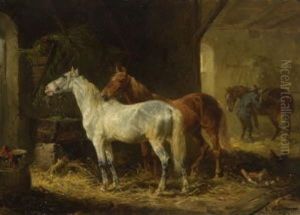 Pferde Im Stall by Ludwig Hartmann