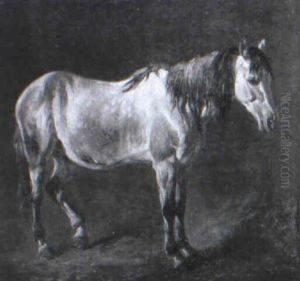 Braunes Pferd, Vor Dem Stall Auf Der Wiese Stehend by Ludwig Hartmann