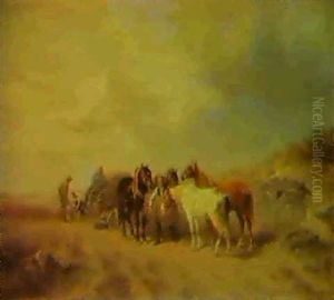 Die Rast Der Pferde by Ludwig Hartmann