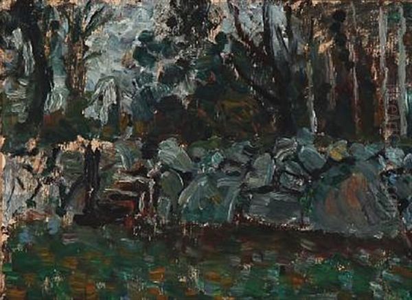 Stone Fench In Woods By Fuglsang, Denmark - view 1