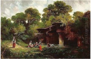Women On The Banks Of A River by Hippolyte Omer Ballue