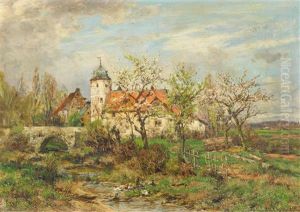Landschaft Mit Dorfkriche Im Fruhjahr