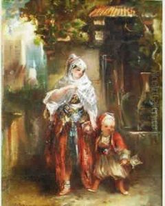 Jeune Femme Et Son Enfant. by Hippolyte Omer Ballue
