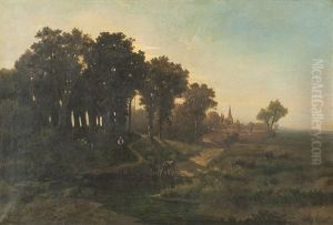 Flusslandschaft Mit Hirte, Weidender Kuh Und Dorf by Heinrich Hartung the Elder