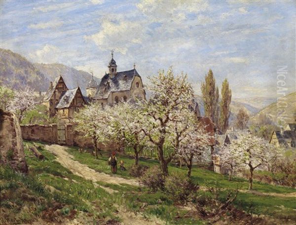 Kirschblute Bei Einem Stadtchen Im Rheintal - view 1