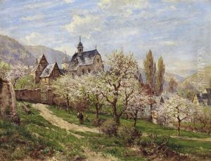 Kirschblute Bei Einem Stadtchen Im Rheintal