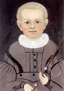 Young Blonde Boy With Rosy Cheeks In Gray Outfit With White Lace Collar, Holding Riding Crop Young Blonde Boy With Rosy Cheeks In Gray Outfit With White Lace Collar, Holding Riding Crop