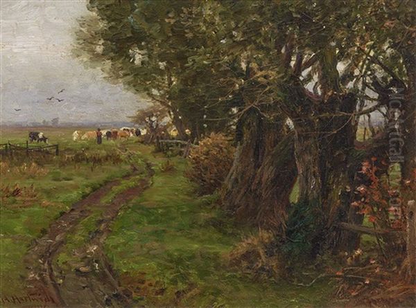 Tree Landscape With Cowherd - view 1